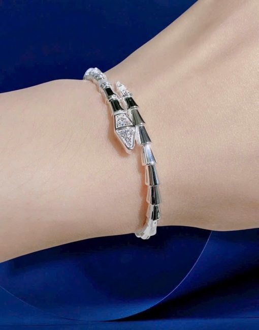 Sterling Silver 925 Platinum-Plated Snake Bone Bracelet | Luxurious & Bold Design