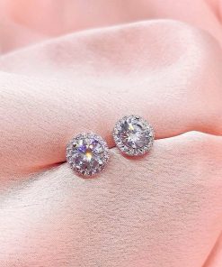 Sterling Silver S950 Platinum-Plated Moissanite 7.5mm Drop Earrings | Elegant Halo Design