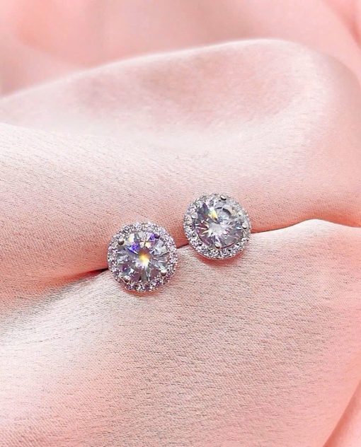 Sterling Silver S950 Platinum-Plated Moissanite 7.5mm Drop Earrings | Elegant Halo Design